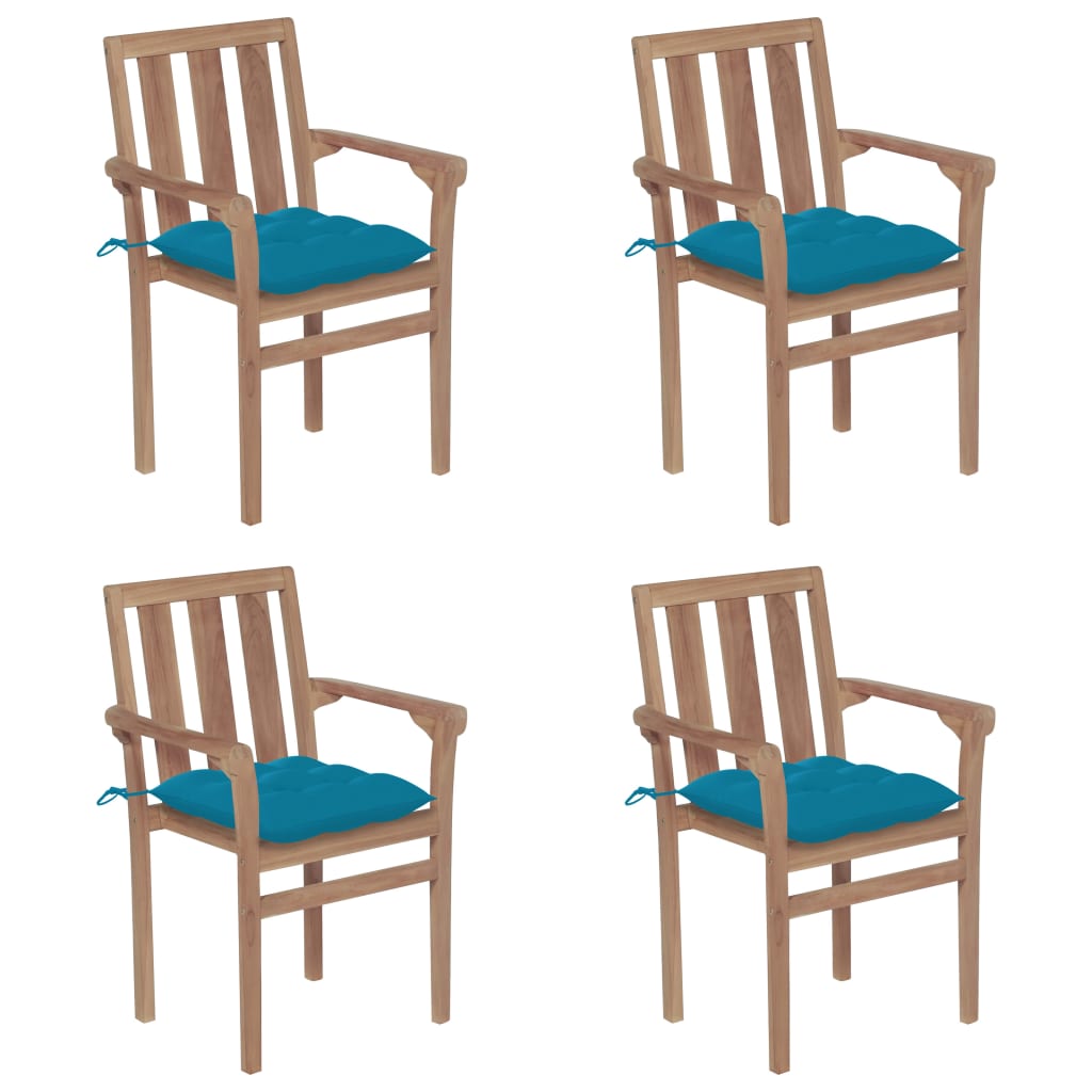 Stackable Garden Chairs with Cushions 4 pcs Solid Teak