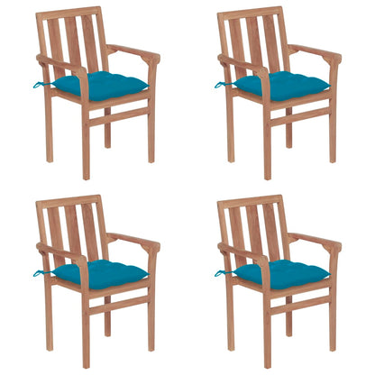 Stackable Garden Chairs with Cushions 4 pcs Solid Teak