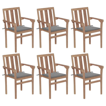 Stackable Garden Chairs with Cushions 6 pcs Solid Teak