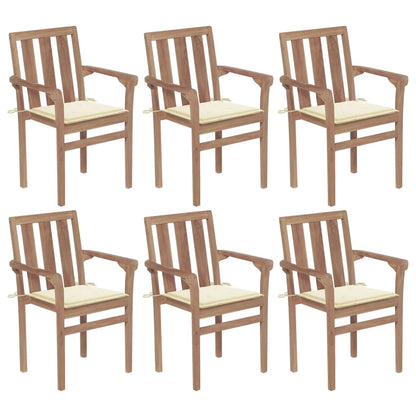 Stackable Garden Chairs with Cushions 6 pcs Solid Teak