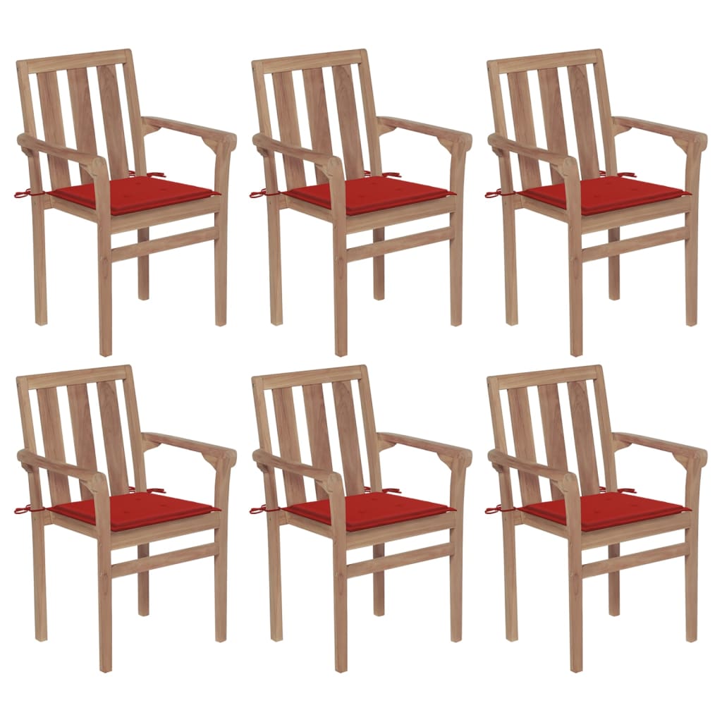 Stackable Garden Chairs with Cushions 6 pcs Solid Teak