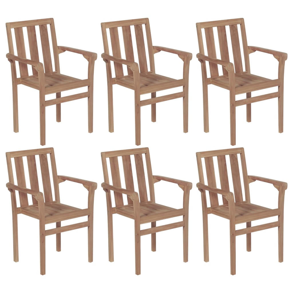 Stackable Garden Chairs with Cushions 6 pcs Solid Teak