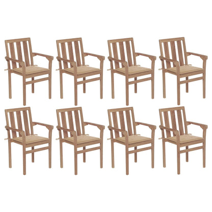 Stackable Garden Chairs with Cushions 8 pcs Solid Teak