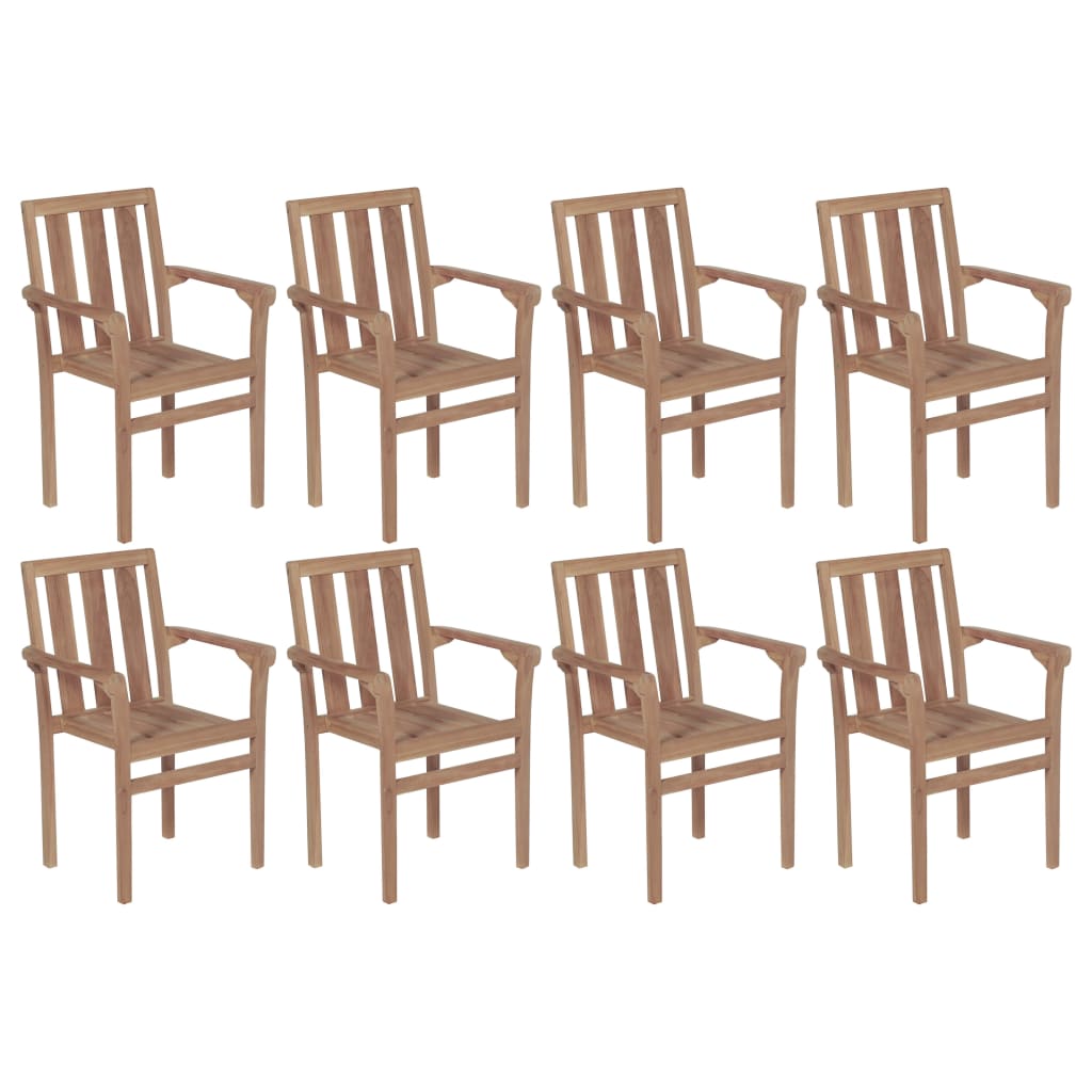 Stackable Garden Chairs with Cushions 8 pcs Solid Teak