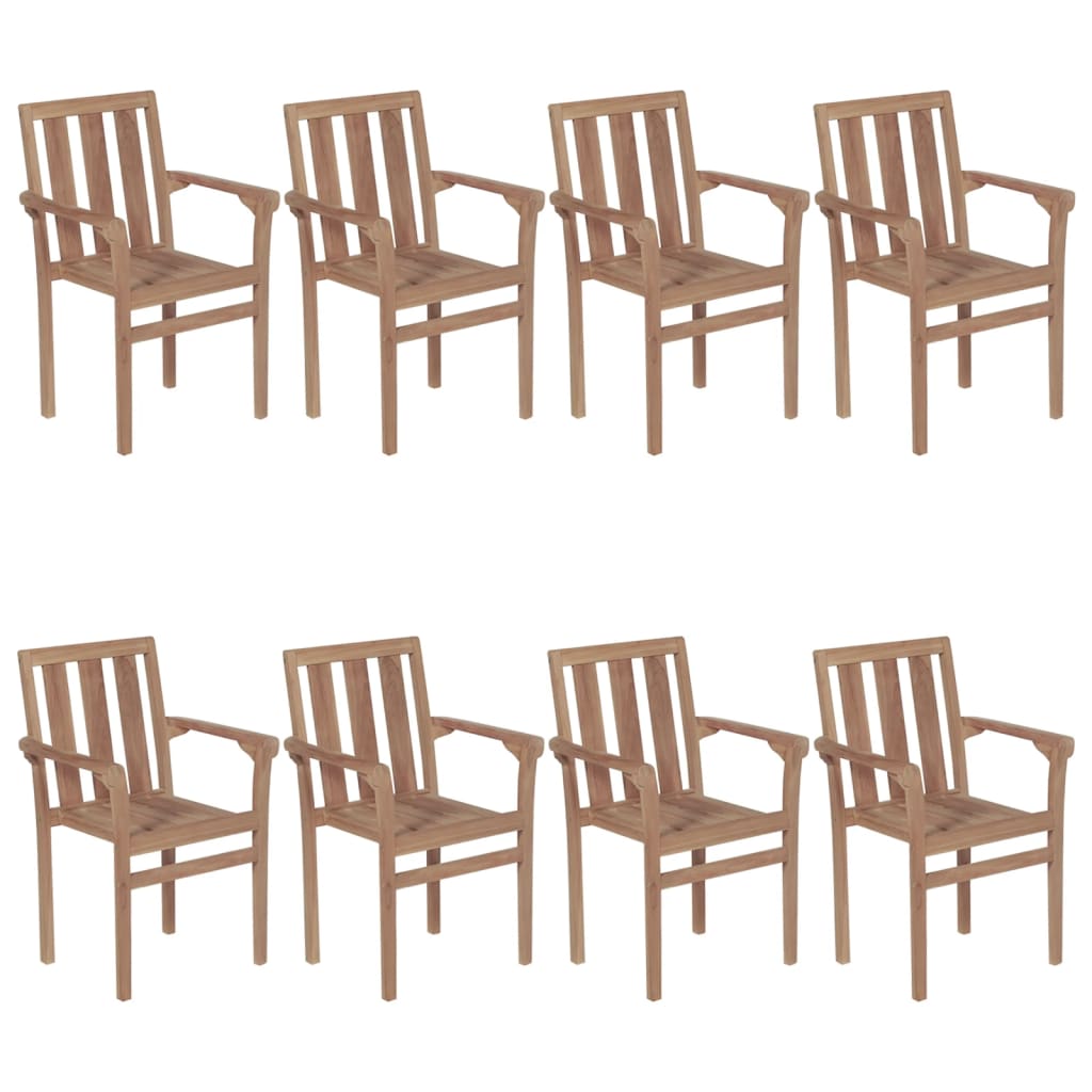 Stackable Garden Chairs with Cushions 8 pcs Solid Teak