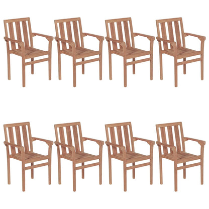 Stackable Garden Chairs with Cushions 8 pcs Solid Teak