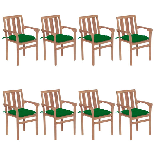 Stackable Garden Chairs with Cushions 8 pcs Solid Teak