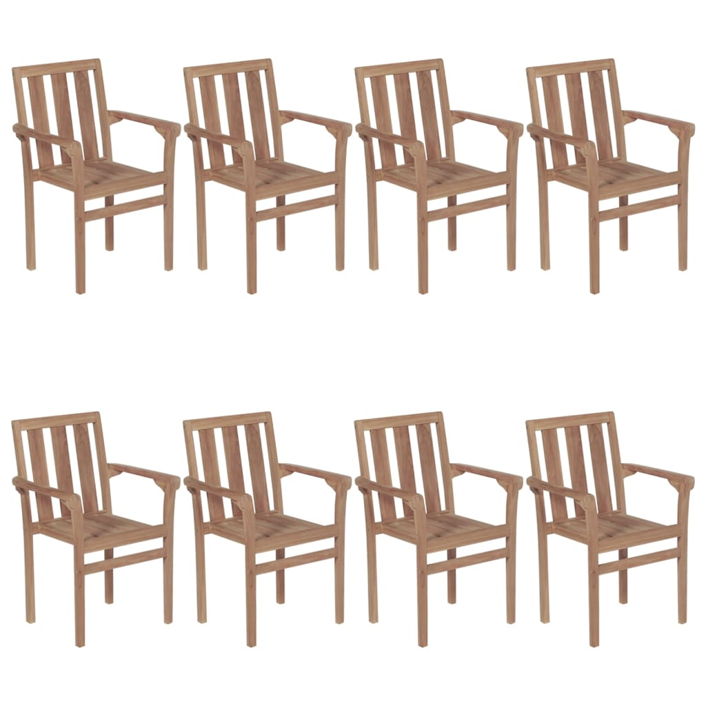 Stackable Garden Chairs with Cushions 8 pcs Solid Teak