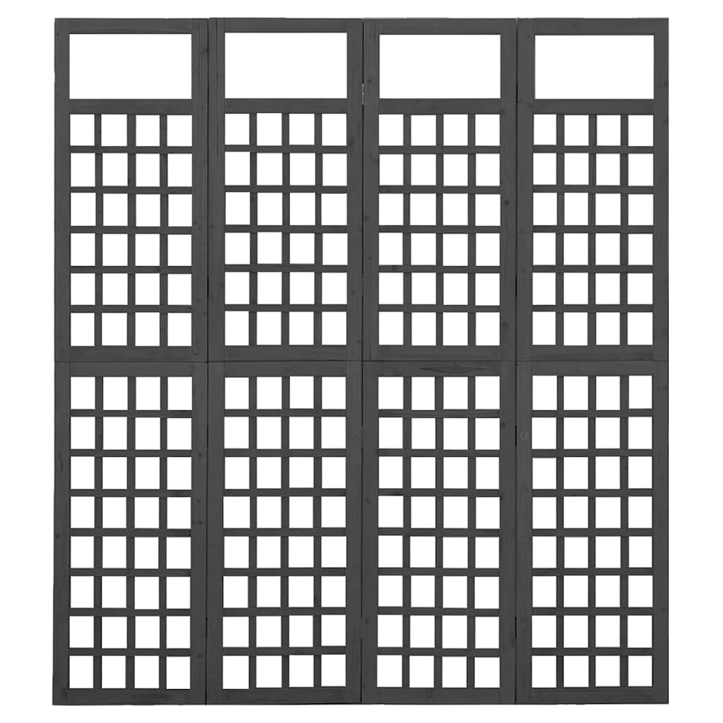 Divisorio a 4 Pannelli Legno Massello di Abete Nero 161x180 cm