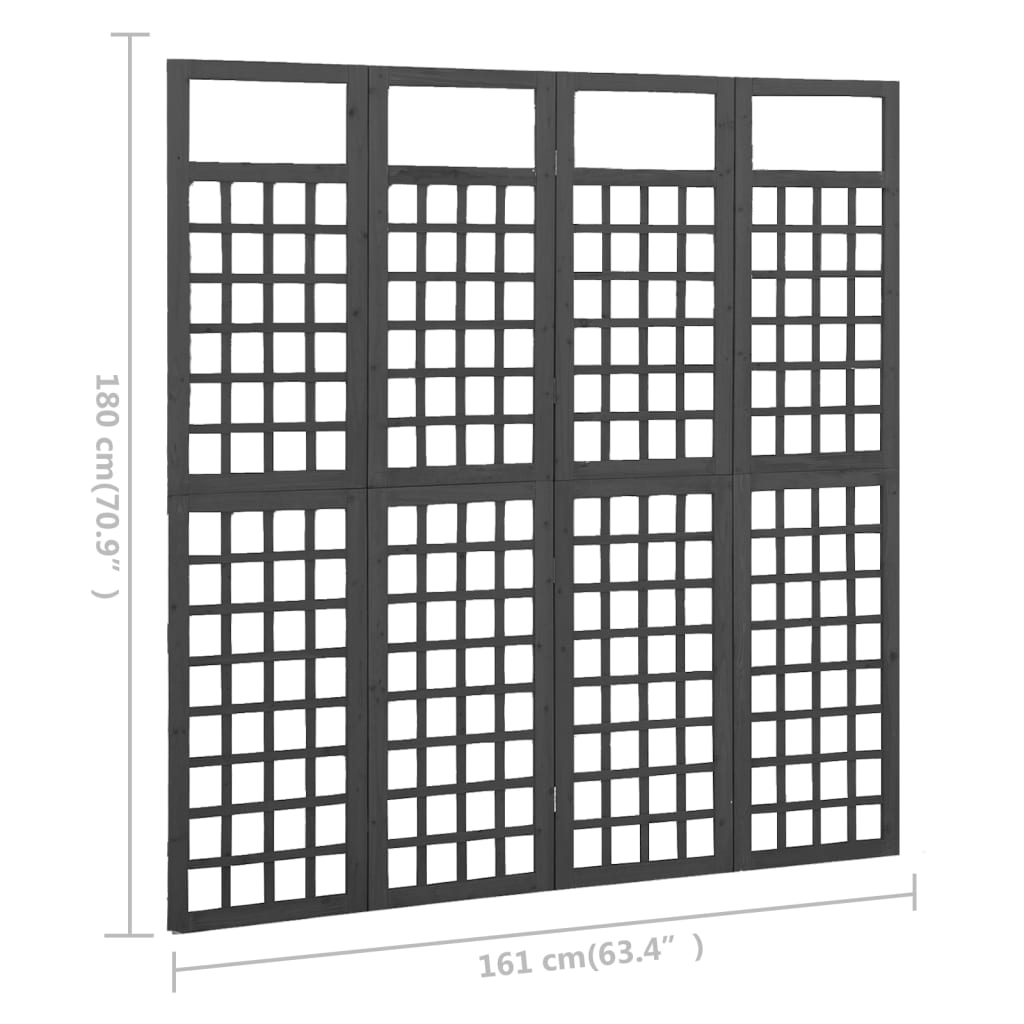 Divisorio a 4 Pannelli Legno Massello di Abete Nero 161x180 cm | homemem39