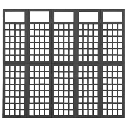 Divisorio a 5 Pannelli Legno Massello di Abete Nero 161x180 cm