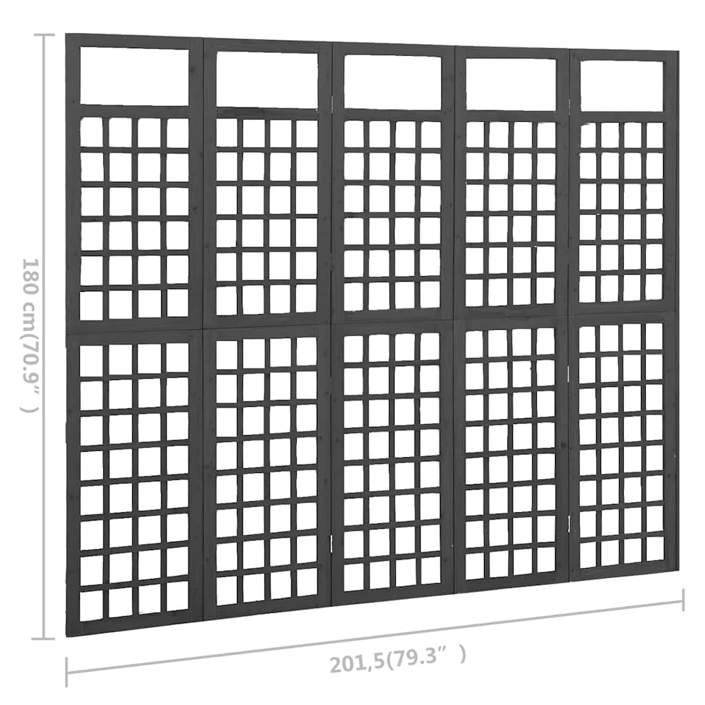 Divisorio a 5 Pannelli Legno Massello di Abete Nero 161x180 cm