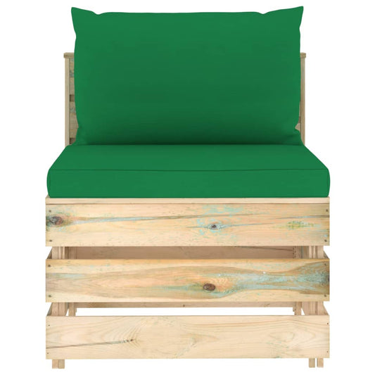 Divano Centrale Modulare con Cuscini in Legno Impregnato Verde | homemem39