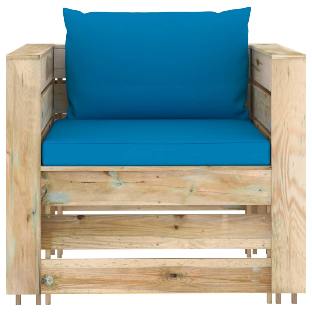 Set Salotto da Giardino 2 pz con Cuscini Legno Impregnato Verde | homemem39