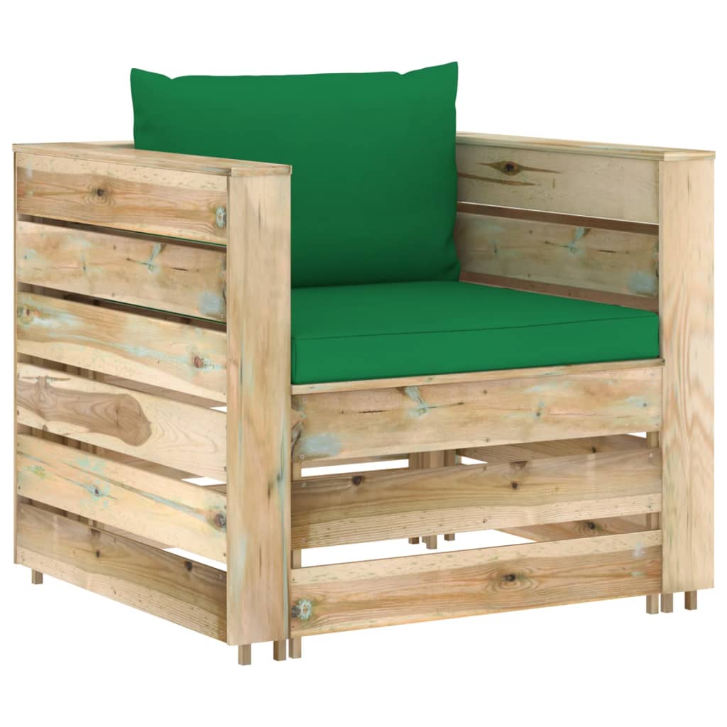 Set Salotto da Giardino 2 pz con Cuscini Legno Impregnato Verde | homemem39