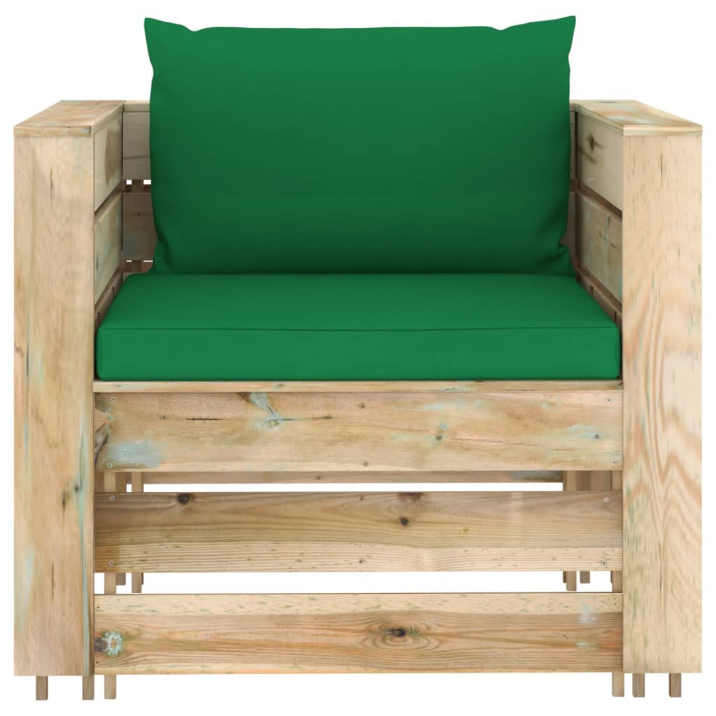 Set Salotto da Giardino 2 pz con Cuscini Legno Impregnato Verde | homemem39