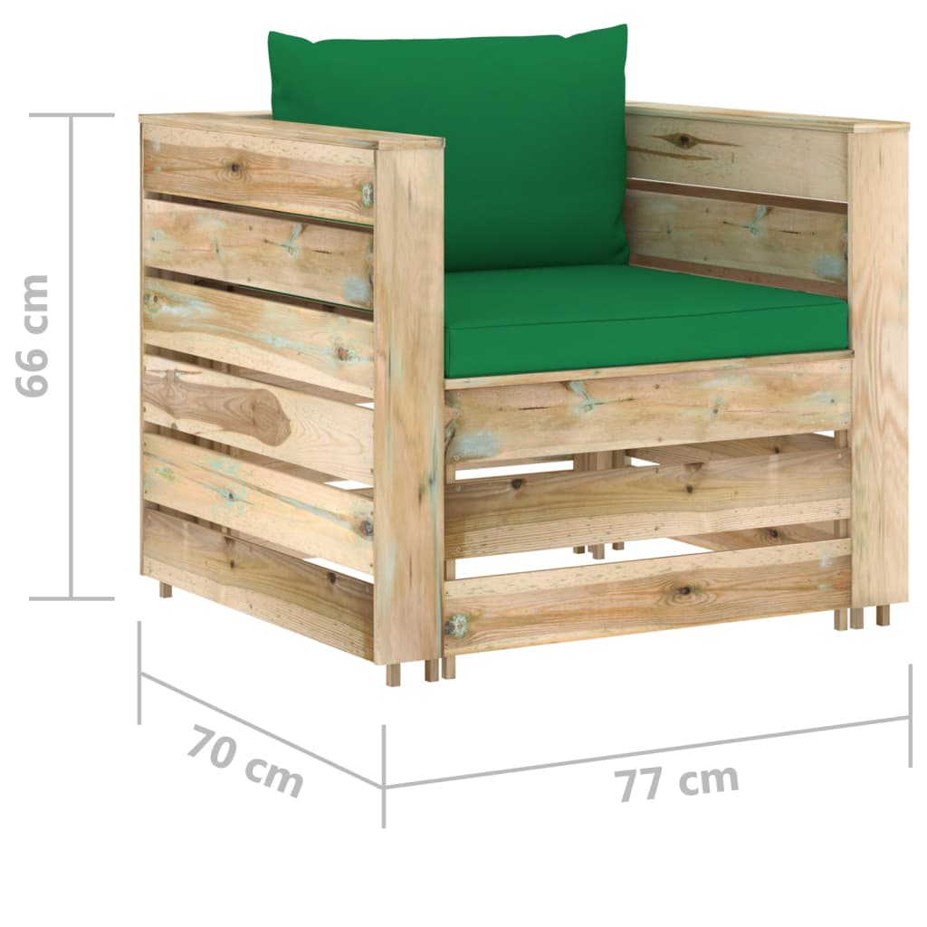 Set Salotto da Giardino 2 pz con Cuscini Legno Impregnato Verde | homemem39