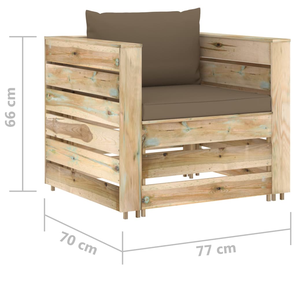 Set Divani da Giardino con Cuscini 2 pz Legno Impregnato Verde | homemem39