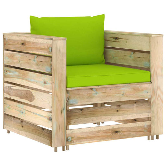 Set Divani da Giardino con Cuscini 2 pz Legno Impregnato Verde
