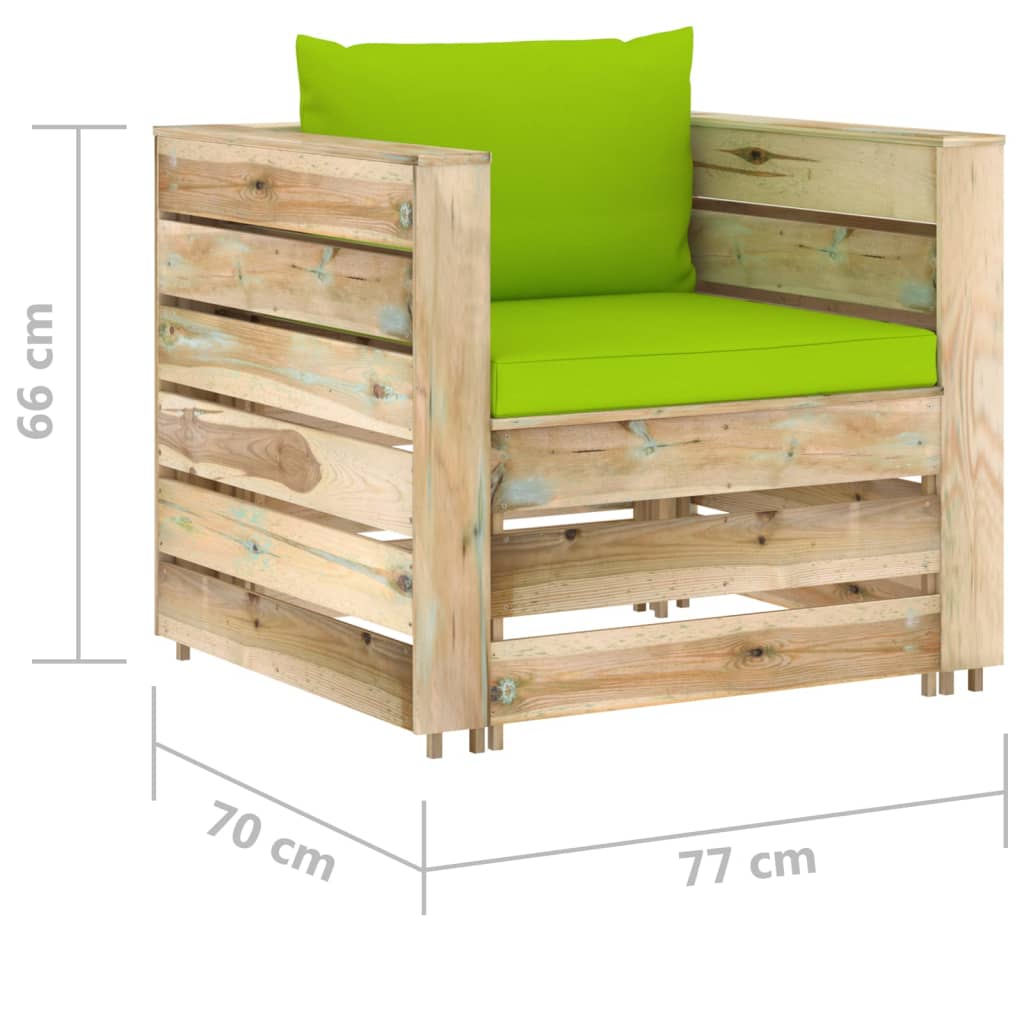 Set Divani da Giardino con Cuscini 2 pz Legno Impregnato Verde | homemem39