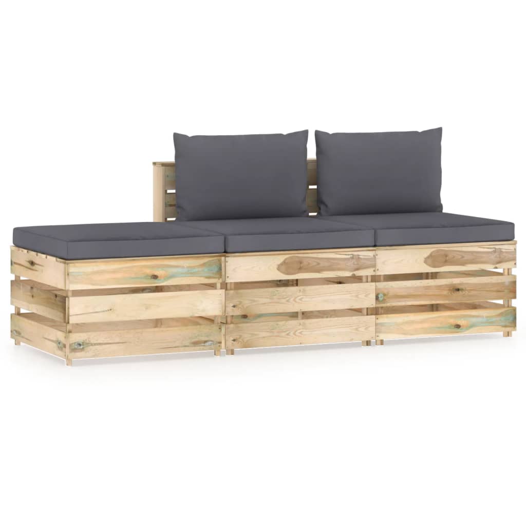 3 pc Garden Lounge Set with Green Impregnated Wood Cushions