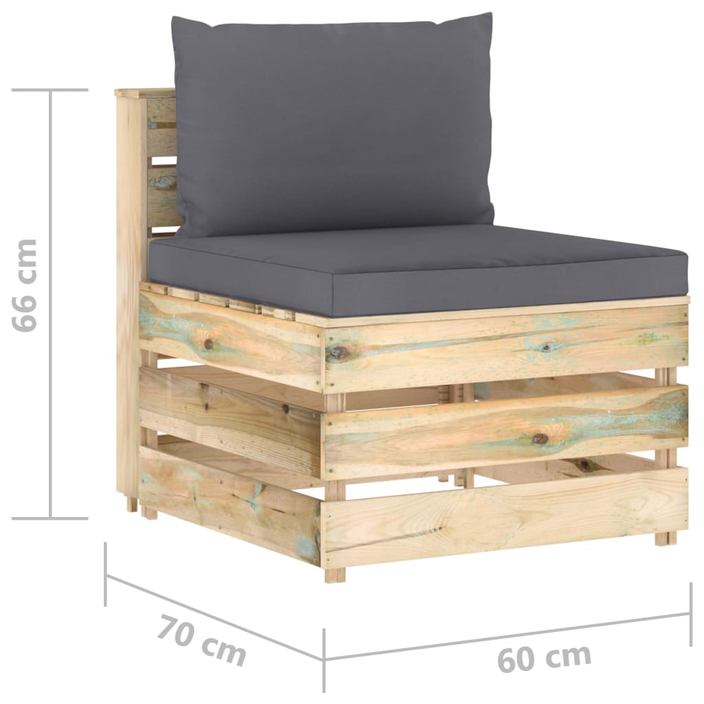 3 pc Garden Lounge Set with Green Impregnated Wood Cushions