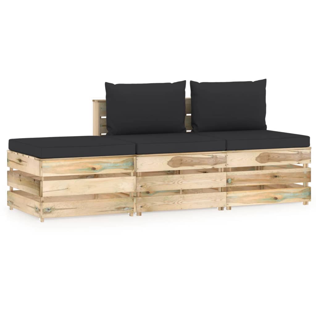 3 pc Garden Lounge Set with Green Impregnated Wood Cushions