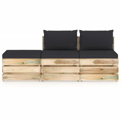 3 pc Garden Lounge Set with Green Impregnated Wood Cushions