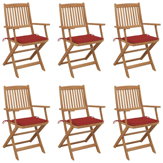 Folding Garden Chairs 6 pcs with Solid Acacia Cushions