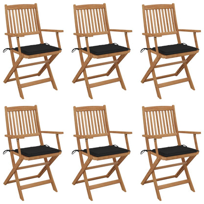 Folding Garden Chairs 6 pcs with Solid Acacia Cushions