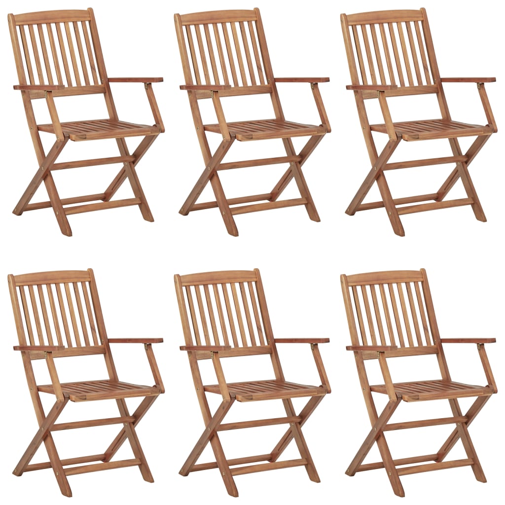 Folding Garden Chairs 6 pcs with Solid Acacia Cushions