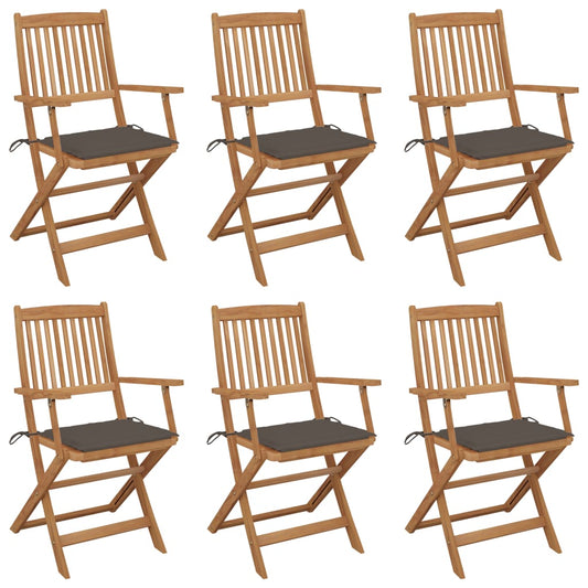 Folding Garden Chairs 6 pcs with Solid Acacia Cushions