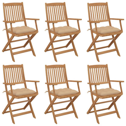 Folding Garden Chairs 6 pcs with Solid Acacia Cushions