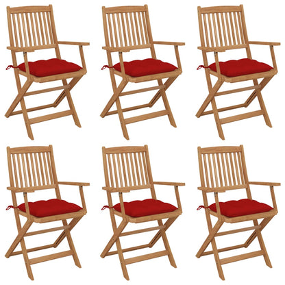 Folding Garden Chairs 6 pcs with Solid Acacia Cushions