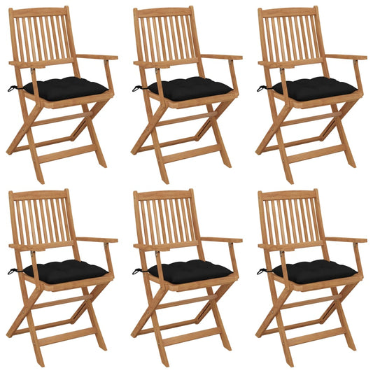 Folding Garden Chairs 6 pcs with Solid Acacia Cushions