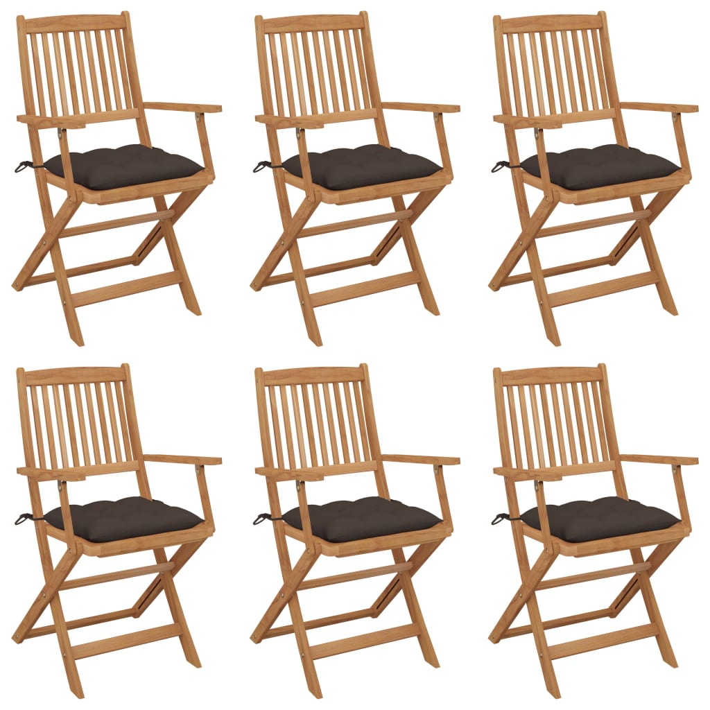 Folding Garden Chairs 6 pcs with Solid Acacia Cushions