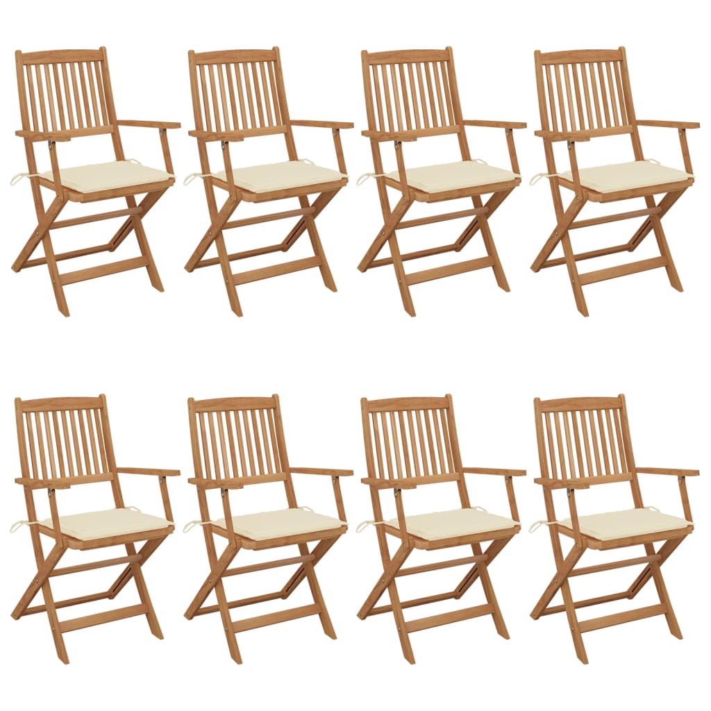 Folding Garden Chairs 8 pcs with Solid Acacia Cushions