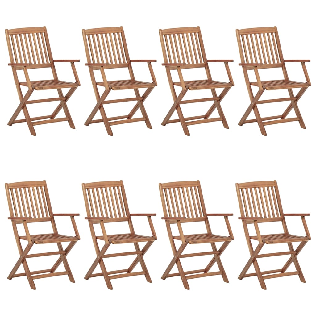 Folding Garden Chairs 8 pcs with Solid Acacia Cushions