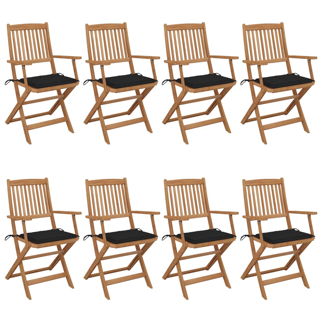 Folding Garden Chairs 8 pcs with Solid Acacia Cushions