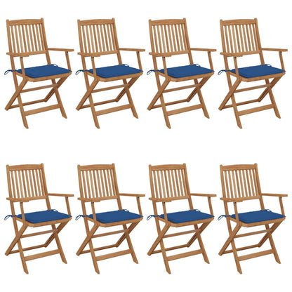 Folding Garden Chairs 8 pcs with Solid Acacia Cushions