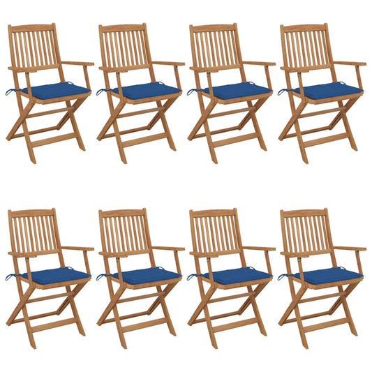 Folding Garden Chairs 8 pcs with Solid Acacia Cushions