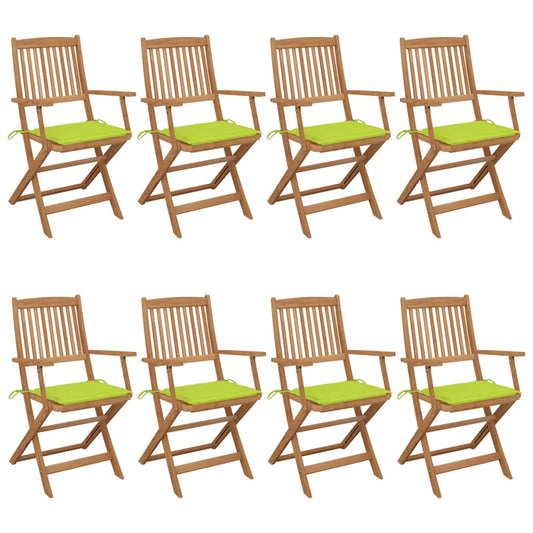 Folding Garden Chairs 8 pcs with Solid Acacia Cushions