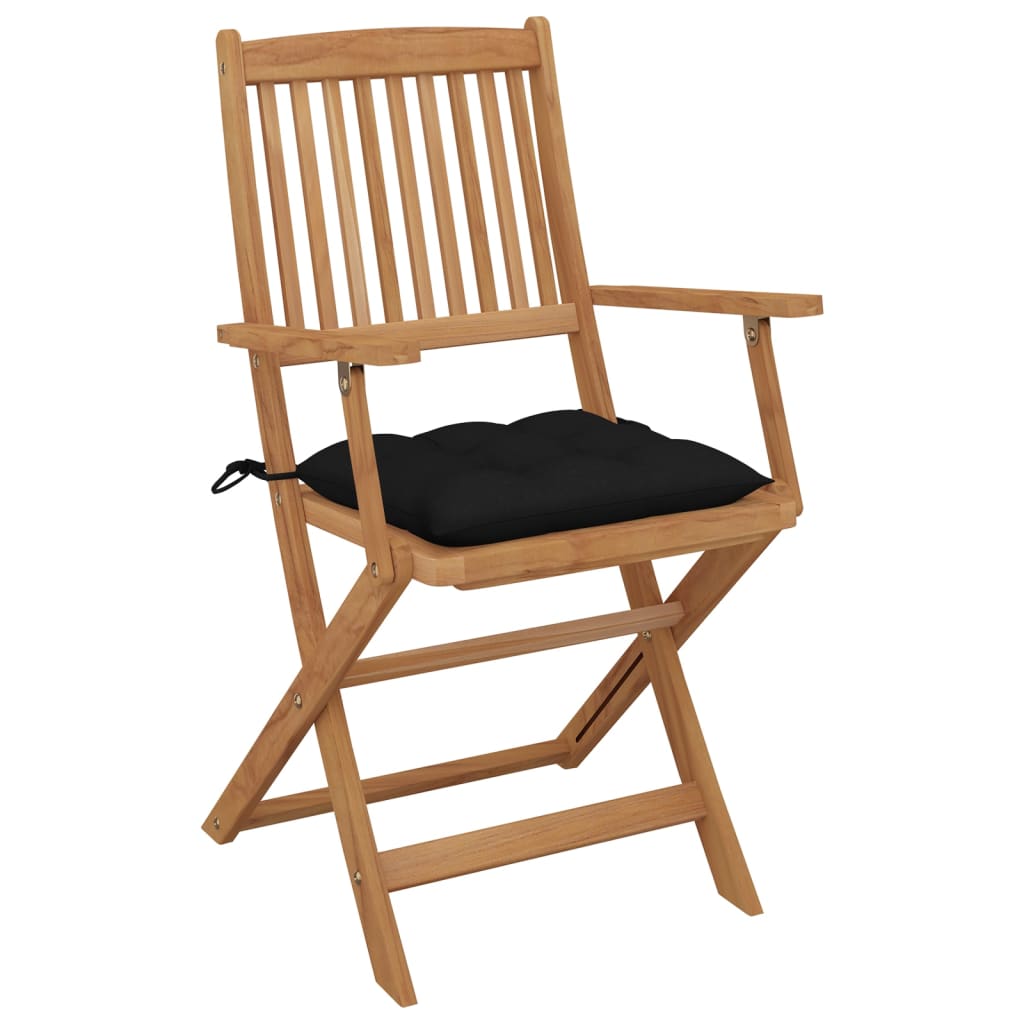 Folding Garden Chairs 8 pcs with Solid Acacia Cushions