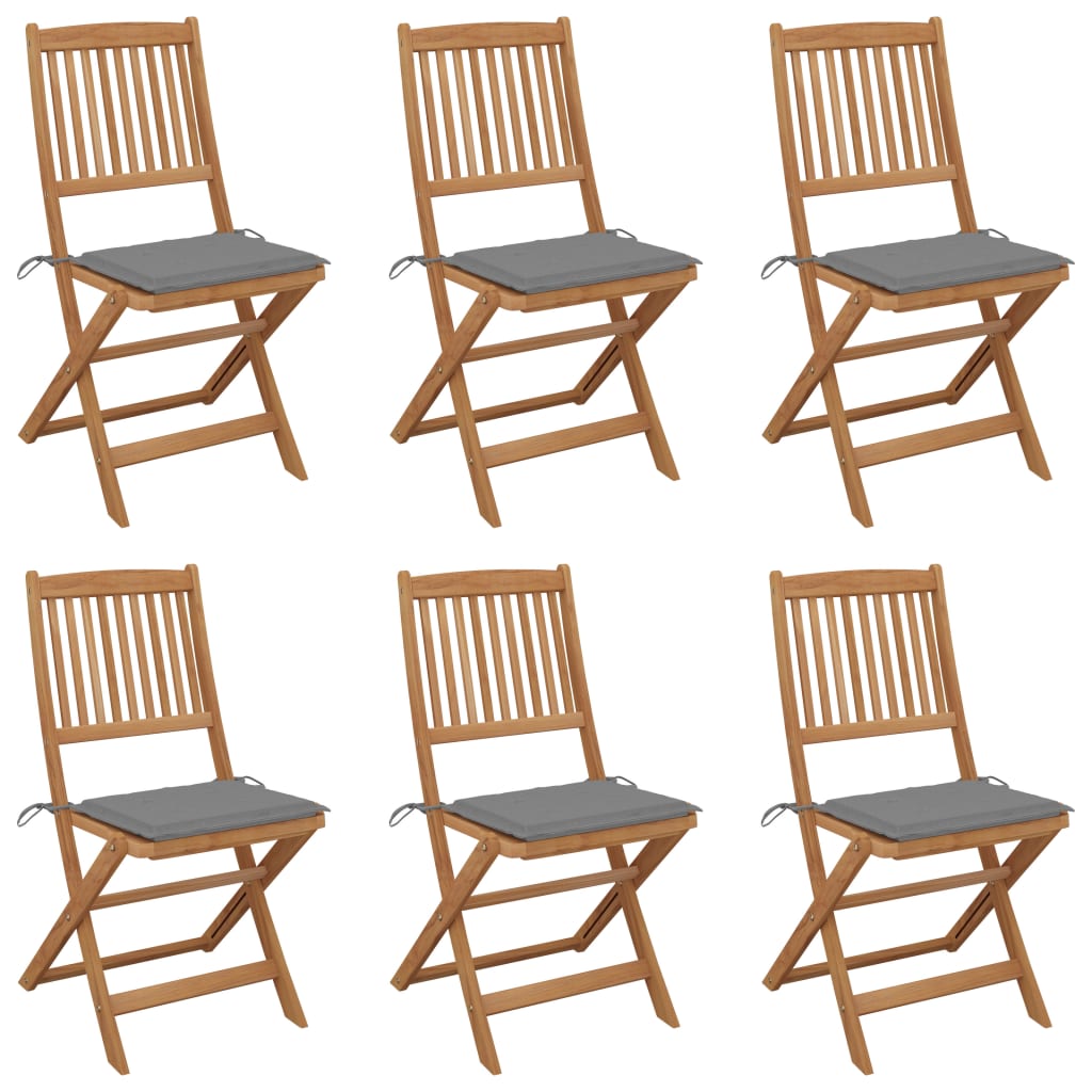 Folding Garden Chairs 6 pcs with Solid Acacia Cushions