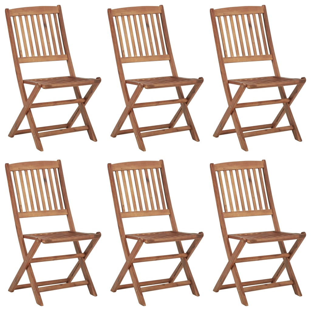 Folding Garden Chairs 6 pcs with Solid Acacia Cushions