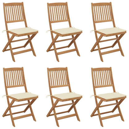 Folding Garden Chairs 6 pcs with Solid Acacia Cushions