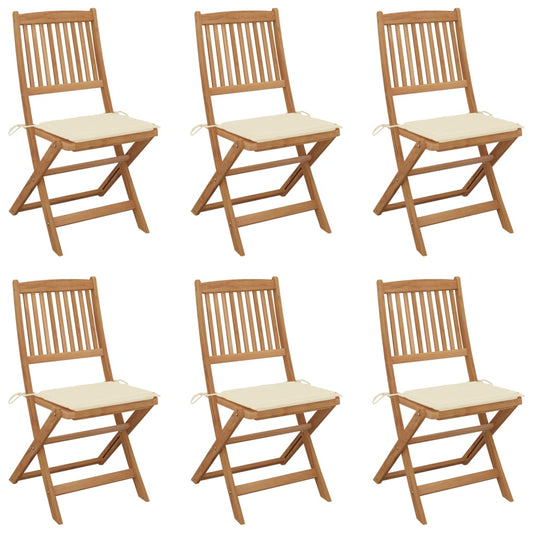 Folding Garden Chairs 6 pcs with Solid Acacia Cushions