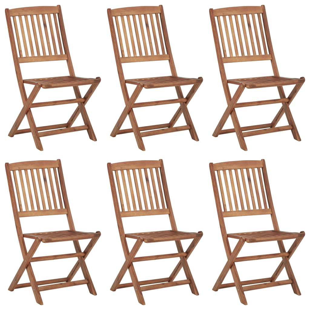 Folding Garden Chairs 6 pcs with Solid Acacia Cushions