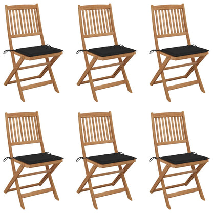 Folding Garden Chairs 6 pcs with Solid Acacia Cushions