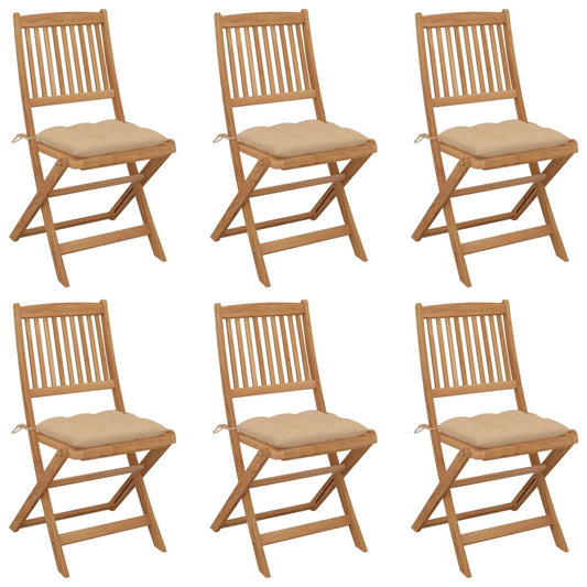 Folding Garden Chairs 6 pcs with Solid Acacia Cushions